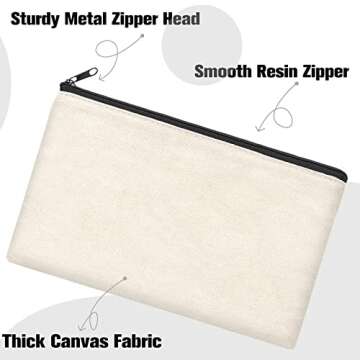 ZeeDix 8 Packs 8.3 x 5 inches Blank DIY Craft Bag Canvas - Beige Canvas Zipper Pouch Bags Multipurpose Cosmetic Bag Canvas Makeup Pouch with Zipper, Travel Toiletry Bag for Storage