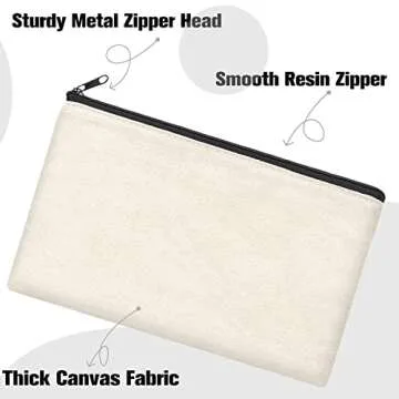 ZeeDix 8 Packs 8.3 x 5 inches Blank DIY Craft Bag Canvas - Beige Canvas Zipper Pouch Bags Multipurpose Cosmetic Bag Canvas Makeup Pouch with Zipper, Travel Toiletry Bag for Storage