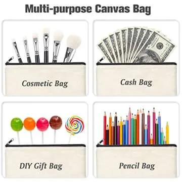 ZeeDix 8 Packs 8.3 x 5 inches Blank DIY Craft Bag Canvas - Beige Canvas Zipper Pouch Bags Multipurpose Cosmetic Bag Canvas Makeup Pouch with Zipper, Travel Toiletry Bag for Storage