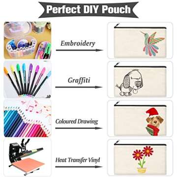 ZeeDix 8 Packs 8.3 x 5 inches Blank DIY Craft Bag Canvas - Beige Canvas Zipper Pouch Bags Multipurpose Cosmetic Bag Canvas Makeup Pouch with Zipper, Travel Toiletry Bag for Storage