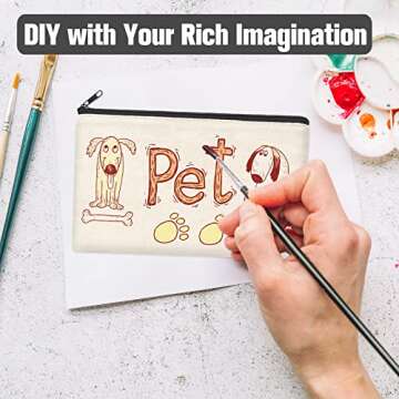 ZeeDix 8 Packs 8.3 x 5 inches Blank DIY Craft Bag Canvas - Beige Canvas Zipper Pouch Bags Multipurpose Cosmetic Bag Canvas Makeup Pouch with Zipper, Travel Toiletry Bag for Storage