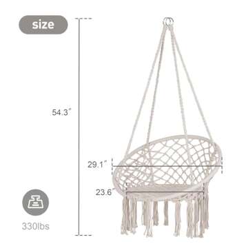 SUNCREAT Hammock Chair Macrame Swing with Side Pocket, Hanging Cotton Rope Hammock Swing Chair for Indoor and Outdoor Use, 330 lbs Capacity, Beige