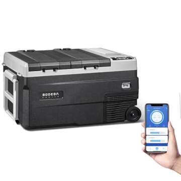 BODEGACOOLER 12 Volt Car Refrigerator, 36 Quart Portable Freezer, APP Control Car Fridge -4℉~68℉, 12V/24 DC & 110-240 AC for Camping Outdoor Travel RV Home (No Battery)