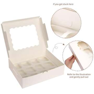 TOMNK 20pcs Cupcake Boxes, Cupcake Boxes 12 Count, 13x10x3.5 Inch White Cupcake Containers Bakery Holders with Windows and Inserts to Fit Muffins, Cupcake Carrier for Cookies