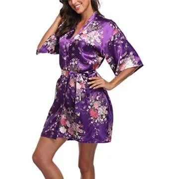 Women's Floral Silk Kimono Robes for Weddings and Events