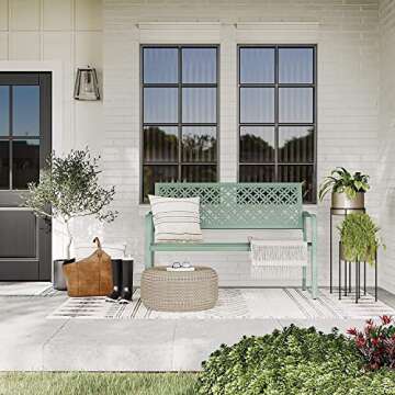 Grand patio Garden Bench, Outdoor Benches with Anti-Rust Metal Frame, Patio Seating for Front Porch ...
