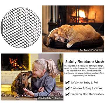 Fire Guard for Fireplace Single Panel Fireplace Large Flat Fire Spark Guard for Fire Pit Open Fires Protect with Modern Line Decor Metal Mesh 38.6×8.3×31.5" (Gold)