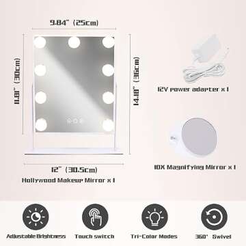 COOLJEEN Vanity Mirror with Lights, 9 Led Bulbs Lighted Makeup Mirror with Detachable 10X Magnificat...