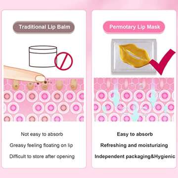 Permotary 30 PCS Collagen Lip Mask Crystal Lip Care Gel Pads for Moisturizing & Reducing Chapped, Smoothing Lip Fine Lines-Lip Patches for Firms & Hydrate and Plump Your Lips，Gold