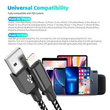 iPhone MFi Certified 10FT Charging Cable 3 Pack Fast Charge