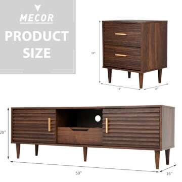 mecor Mid-Century Modern TV Stand w/End Table,Home Media Entertainment Center Sets for tv up to 60",TV Console Storage Cabinet for Living Room. (Brown)