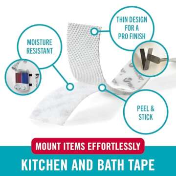VELCRO Brand Kitchen and Bath Mounting Tape. Moisture Resistant Thin Design for Flush Mount. 10ft He...