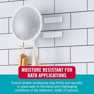 VELCRO Brand Kitchen and Bath Mounting Tape. Moisture Resistant Thin Design for Flush Mount. 10ft Heavy Duty Roll Holds 10 pounds. Easy Peel and Stick Application, White