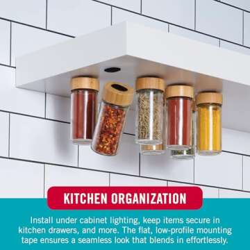 VELCRO Brand Kitchen and Bath Mounting Tape. Moisture Resistant Thin Design for Flush Mount. 10ft Heavy Duty Roll Holds 10 pounds. Easy Peel and Stick Application, White