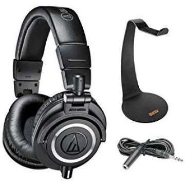 Audio-Technica ATH-M50x Monitor Headphones (Black) with Headphone Stand & Extension Cable 10'
