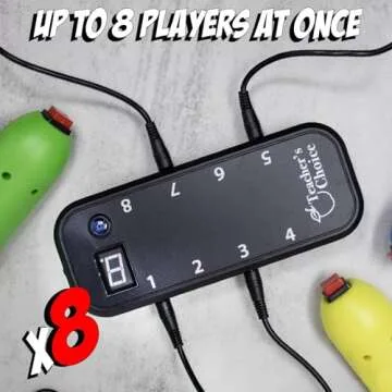 Teacher's Choice 8 Color Handheld Buzzer Game System - Console Displays First Buzz-in - Great for Jeopardy, Family Feud, Trivia and Buzzer Games - Controller with 8 Joystick Buzzers, 8 Unique Sounds
