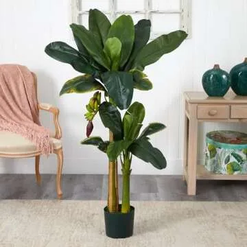 Nearly Natural 5ft & 3ft Banana Silk Tree with Bananas