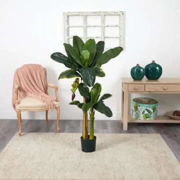 Nearly Natural 5ft & 3ft Banana Silk Tree with Bananas