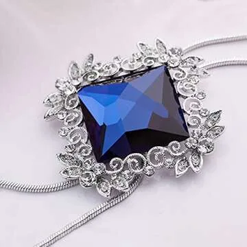 Merdia Long Chain Necklace for Women Rhombus Pendant with Sparkly Glass | Jewelry for Women | Charm Necklace for Women | Long Pendant Necklace for Women | Boho Jewelry for Women (Blue)