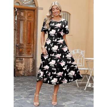 Summer Floral Print Midi Dress with Pockets