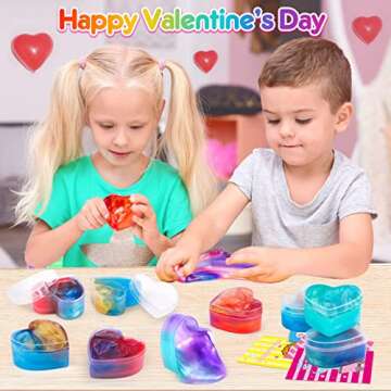 EZIGO 30 PCS Valentine Party Favors for Kids Heart Shaped Glitter Slime Kit with Valentines Day Card...