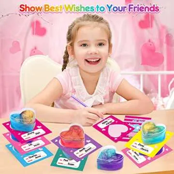 EZIGO 30 PCS Valentine Party Favors for Kids Heart Shaped Glitter Slime Kit with Valentines Day Cards, Stress Relief Fidget Toys, School Game Prizes, Classroom Exchange Valentine Gifts for Boys Girls