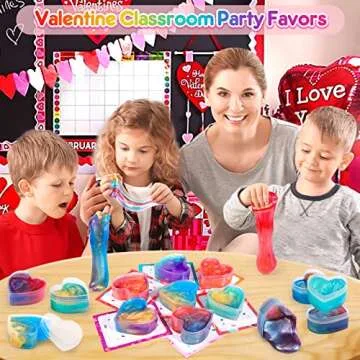 EZIGO 30 PCS Valentine Party Favors for Kids Heart Shaped Glitter Slime Kit with Valentines Day Cards, Stress Relief Fidget Toys, School Game Prizes, Classroom Exchange Valentine Gifts for Boys Girls