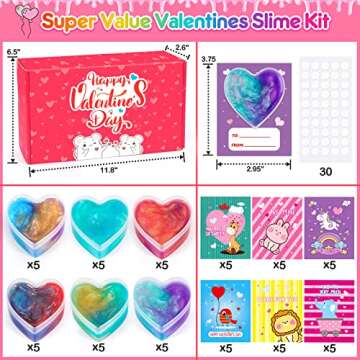 EZIGO 30 PCS Valentine Party Favors for Kids Heart Shaped Glitter Slime Kit with Valentines Day Cards, Stress Relief Fidget Toys, School Game Prizes, Classroom Exchange Valentine Gifts for Boys Girls