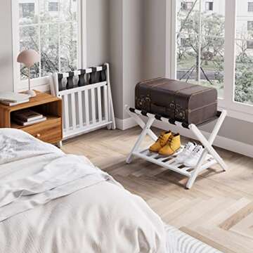 Semiocthome Pack of 2 Fully Assembled White Luggage Racks, 2-Tier Bamboo Suitcase Stand, Heavy Duty ...