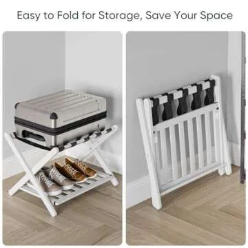 Semiocthome Pack of 2 Fully Assembled White Luggage Racks, 2-Tier Bamboo Suitcase Stand, Heavy Duty Luggage Stand with Storage Shelf for Guest Room, Hotel, Bedroom