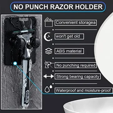 HOXSURY Razor Holder for Shower, Self Adhesive Adjustable Hooks, Waterproof Shower Hooks for Bathroom Kitchen-2 Pack (White)