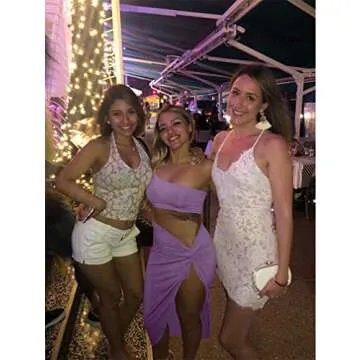 BEAGIMEG Women's Sexy One Shoulder Long Bodycon Slit Skirt 2 Pieces Dress