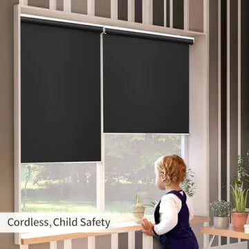 GENIMO 100% Blackout Blinds for Windows, Roller Shades for Indoor Windows, Thermal Insulated, UV Protection Fabric. Window Shades for Home, Bedroom, Living Room.