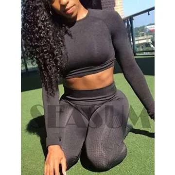 SEASUM Women Workout Crop Top Seamless Shirt Athletic Long Sleeve Fitness Tight Tee XS