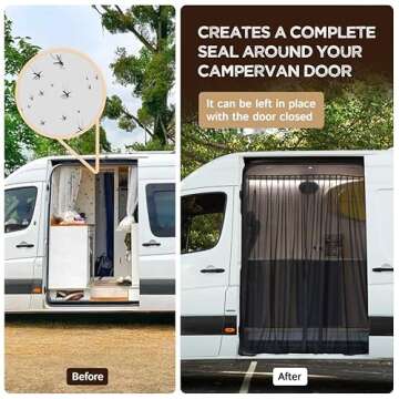 Living in a Bubble Van Bug Screen for Mercedes-Benz Sprinter Mid/High Roof and Other Campervans, Universal Size Sliding Door Flyscreen Mosquito Net, Center Magnetic Closure (Large)