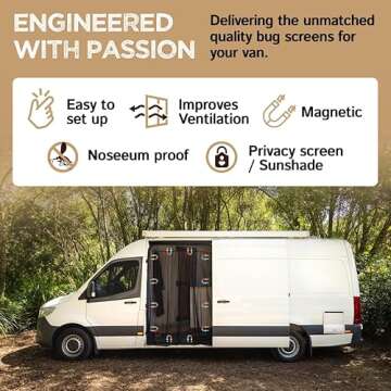 Living in a Bubble Van Bug Screen for Mercedes-Benz Sprinter Mid/High Roof and Other Campervans, Universal Size Sliding Door Flyscreen Mosquito Net, Center Magnetic Closure (Large)