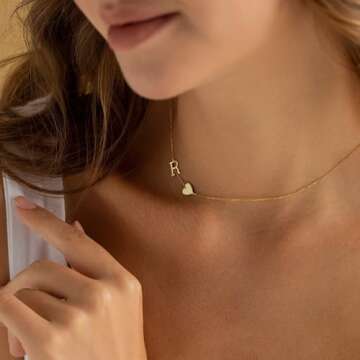 TOBENY Dainty Gold Initial Necklaces for Women,14k Gold Plated Sideways Letter Necklace Personalized A-Z Name Heart Choker Necklace Tiny Cute Monogram Necklace Jewelry Gift
