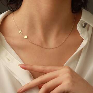 TOBENY Dainty Gold Initial Necklaces for Women,14k Gold Plated Sideways Letter Necklace Personalized A-Z Name Heart Choker Necklace Tiny Cute Monogram Necklace Jewelry Gift