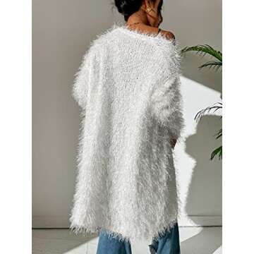 Navhao Sweater Dress for Women- Drop Shoulder Fuzzy Duster Cardigan (Color : White, Size : Medium)