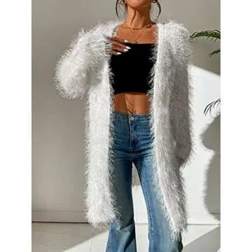 Navhao Sweater Dress for Women- Drop Shoulder Fuzzy Duster Cardigan (Color : White, Size : Medium)