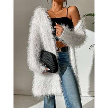 Navhao Sweater Dress for Women- Drop Shoulder Fuzzy Duster Cardigan (Color : White, Size : Medium)