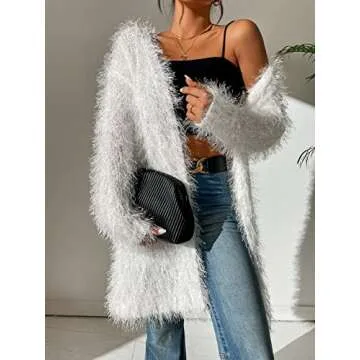 Navhao Sweater Dress for Women- Drop Shoulder Fuzzy Duster Cardigan (Color : White, Size : Medium)