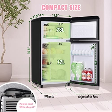 WANAI Retro Mini Fridge 3.5 Cu.ft - Compact Dual Door