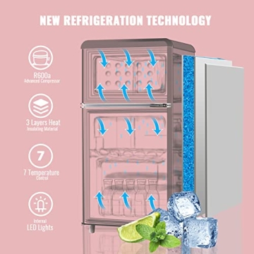 WANAI Retro Mini Fridge 3.5 Cu.ft - Compact Dual Door