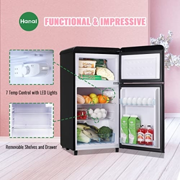 WANAI Retro Mini Fridge 3.5 Cu.ft - Compact Dual Door