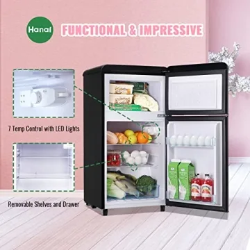 WANAI Retro Mini Fridge 3.5 Cu.ft - Compact Dual Door