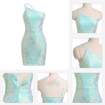 Sexy Mint Green Sequin Prom Dress One Shoulder Sparkly Party