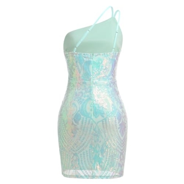 Sexy Mint Green Sequin Prom Dress One Shoulder Sparkly Party