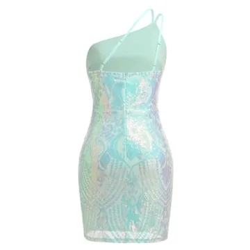 Sexy Mint Green Sequin Prom Dress One Shoulder Sparkly Party