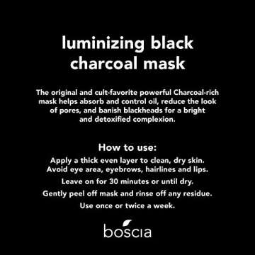 BOSCIA Luminizing Charcoal Mask - Vegan, Cruelty-Free, Natural and Clean Skincare | Activated Charcoal and Vitamin C Pore-Minimizing Peel-Off Mask, 80 g, 2.8 Ounce (Pack of 1)